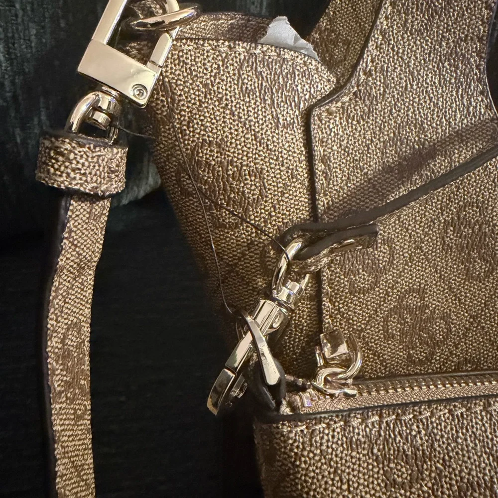 GUESS Calista Mini Brown Logo Tote Bag NWT - Picture 4 of 5